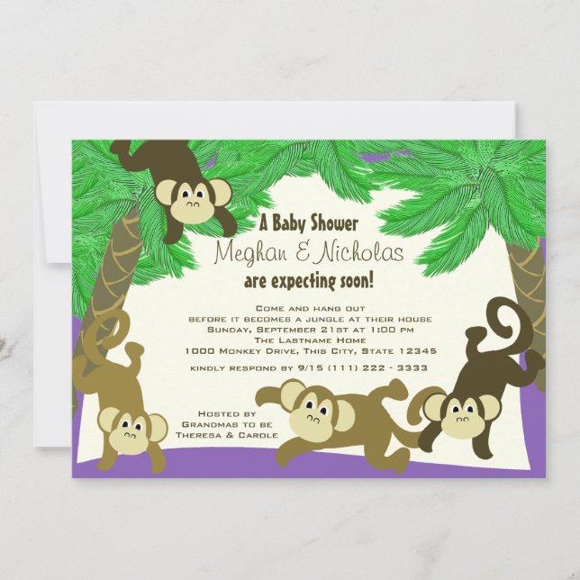 Invitación Monkey Jungle Baby Shower (Anverso)