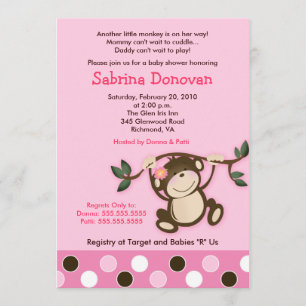 Invitación MONKEY PLAY 5x7 CHICA PINK BABY SHOWER