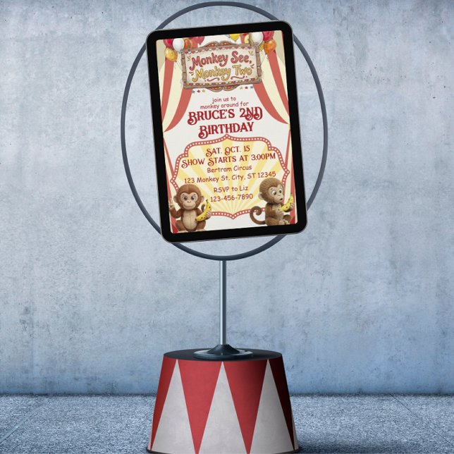 Invitación Monkey See Monkey Two, Circus 2nd Birthday (Subido por el creador)