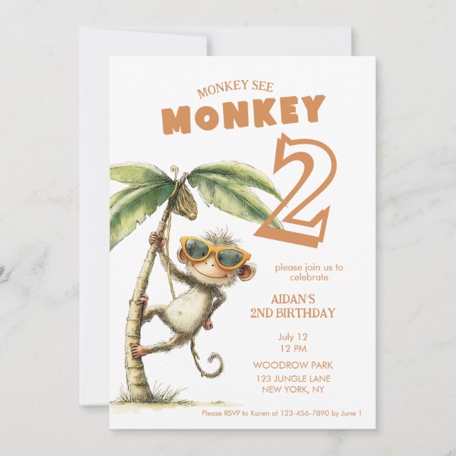 Invitación Monkey See Second Birthday (Anverso)