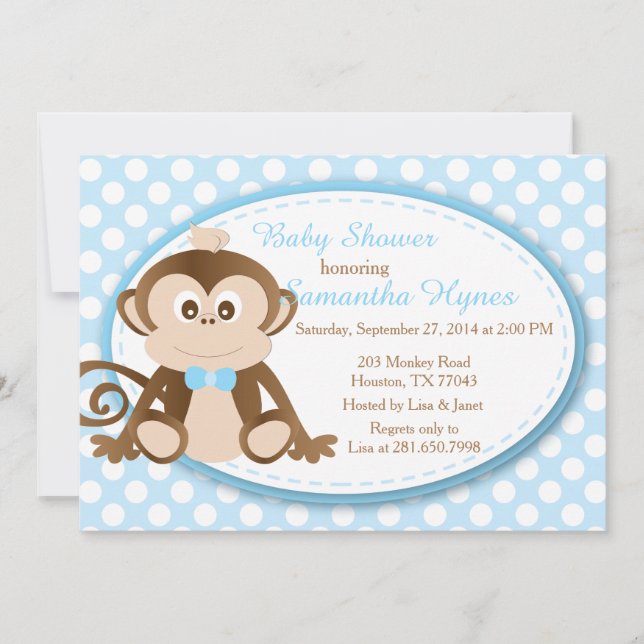 Invitación Mono Baby Shower/Invitación-Muchachos del (Anverso)