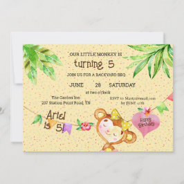 Invitación Mono Chica de pancartas cumple 5 años