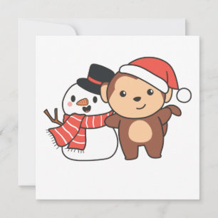 Invitación Mono Con Muñeco de Nieve En Invierno Para Invitaci