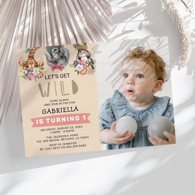 Invitación Mono Cumpleaños 1 Foto de la Selva Rosa Divertida (Subido por el creador)