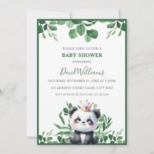 Invitación Mono de Bebé Panda Lindo con Vegetación Neutral