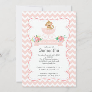 Invitación Mono De Chevron En Baby Shower Chicas De Transport