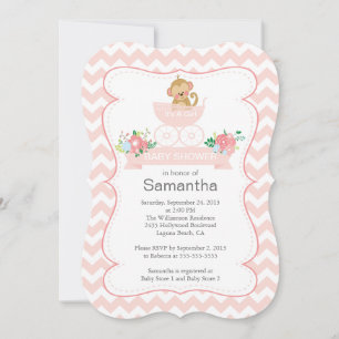 Invitación Mono De Chevron En Baby Shower Chicas De Transport