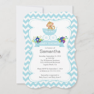 Invitación Mono De Chevron En Baby Shower De Niños De Porterí