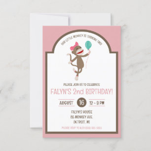 Invitación Mono de chica con fiesta de cumpleaños con globo