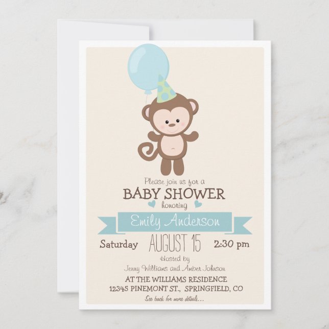 Invitación Mono de chico lindo, Baby Shower animal de zoológi (Anverso)