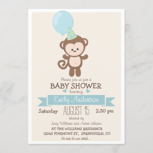 Invitación Mono de chico lindo, Baby Shower animal de zoológi