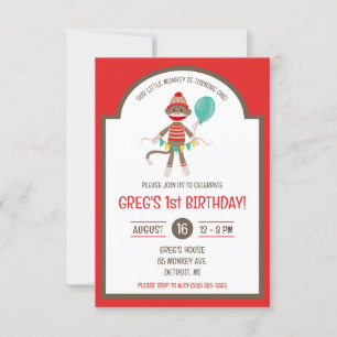 Invitación Mono de media luna con globo y fiesta de cumpleaño