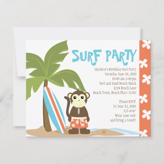 Invitación Mono de Surf (Anverso)