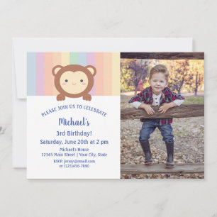 Invitación Mono del Personalizado Cute Kawaii, niños, foto de