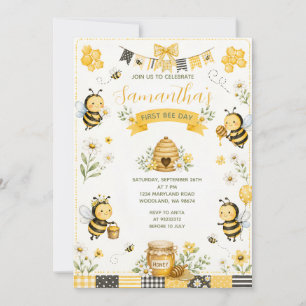 Invitación Mono Día de la Abeja Cumpleaños Cumple Daisy Flora