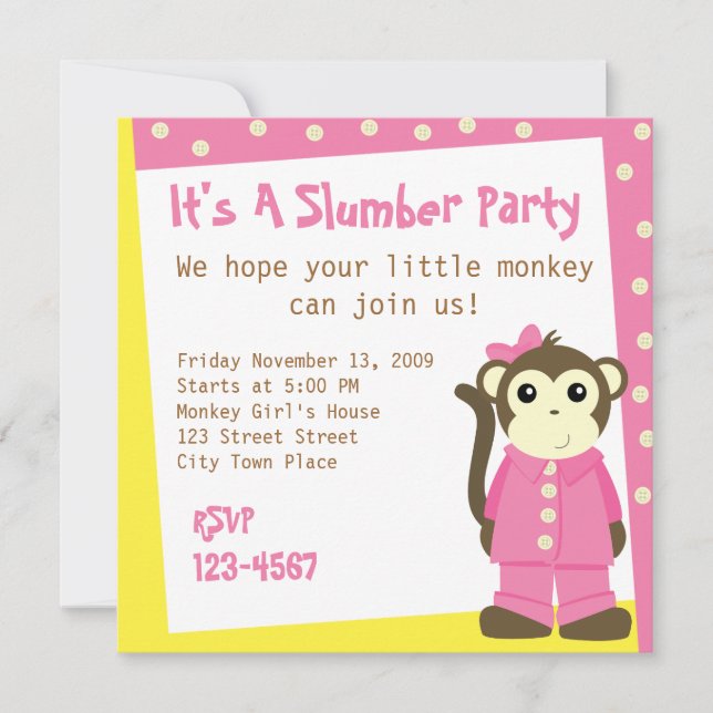 Invitación Mono en pijamas (Anverso)