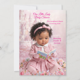 Invitación Mono étnico de libro de ducha de bebé de niña rosa