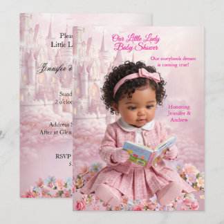 Invitación Mono étnico de libro de ducha de bebé de niña rosa