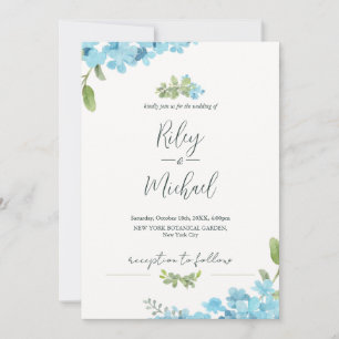 Invitación Mono Floral Azul y Botánico en Acuarela