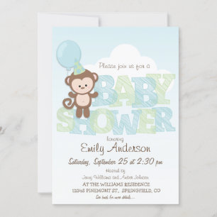 Invitación Mono lindo; Baby Shower azul y verde
