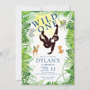 Invitación Mono lindo salvaje Una jungla Safari Boy 1er cumpl