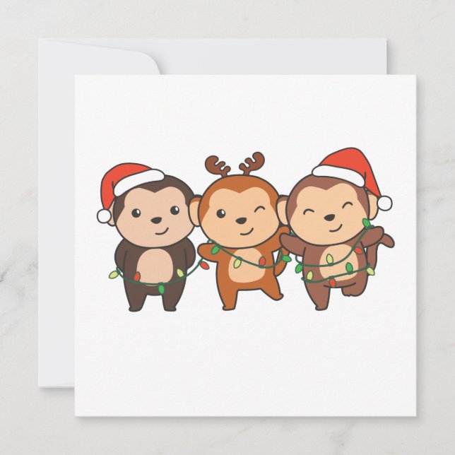 Invitación Mono Navidad Navidad Animales Monos Lindos En (Anverso)
