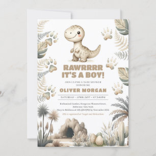 Invitación Mono neutro de género lindo bebé dinosaurio prehis