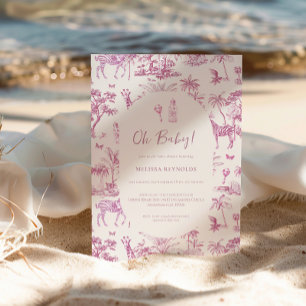 Invitación Mono Safari Encantador Toile de Jouy   Baby Shower