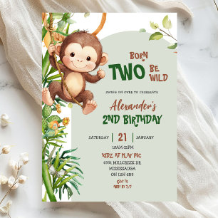 Invitación Mono Safari Verde Nacido Para Ser Salvaje Cumpleañ