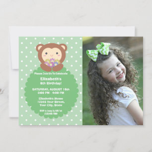 Invitación Mono super lindo y flores niños foto de cumpleaños