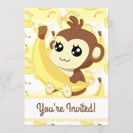 Invitación Mono y banana Cute kawaii