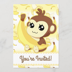 Invitación Mono y banana Cute kawaii