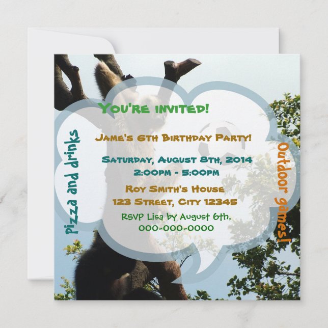 Invitación Mono y bola, fiesta de cumpleaños divertida (Anverso)