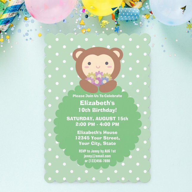 Invitación Mono y flores de los niños Personalizados kawaii c (Subido por el creador)