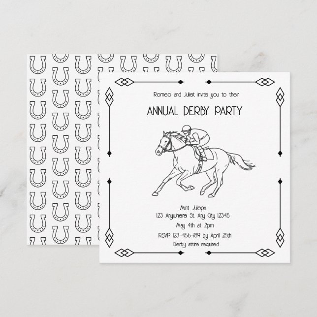 Invitación Monochrome Sketch Annual Derby Party Invitation (Anverso / Reverso)