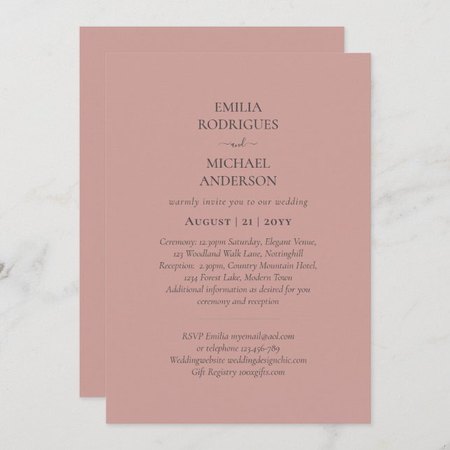 Invitación Monocromo moderno todo en un Boda de presupuesto (Anverso / Reverso)