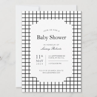 Invitación Monocromo negro cuadrado blanco geométrico plano