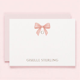 Invitación Monogram Blush Pink Bow Watercolor Note Card