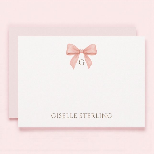 Invitación Monogram Blush Pink Bow Watercolor Note Card (Subido por el creador)