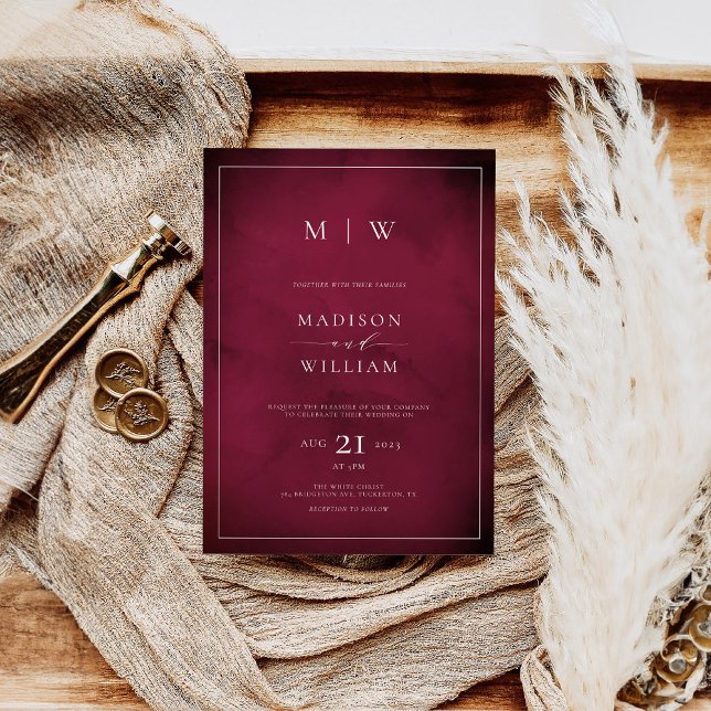 Invitación Monogram Elegant Modern Burgundy Wedding (Subido por el creador)