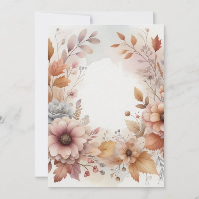 Invitación Monogram Fall leaves and flowers watercolor  (Anverso)