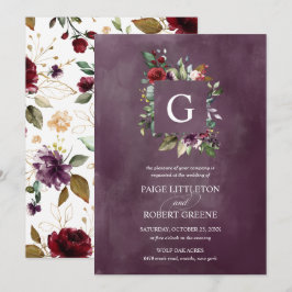 Invitación Monogram Floral Frame in Red, Blush Wedding