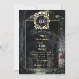 Invitación Monogram Gothic Ruins Roses Floral Wedding