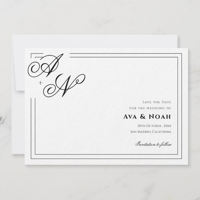 Invitación Monogram Minimal Classic Wedding Save the Date (Anverso)