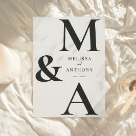 Invitación Monogram Minimalist Black and Ecru Modern Wedding