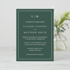 Invitación Monogram Simple Forest Green Wedding