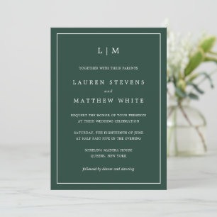 Invitación Monogram Simple Forest Green Wedding