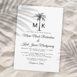 Invitación Monogram Tropical Palm Tree Formal Beach Wedding