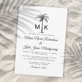 Invitación Monogram Tropical Palm Tree Formal Beach Wedding