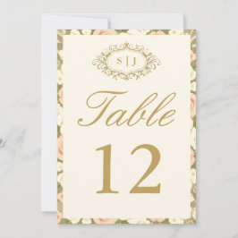 Invitación Monogram Vintage Ivory Wedding Table Number